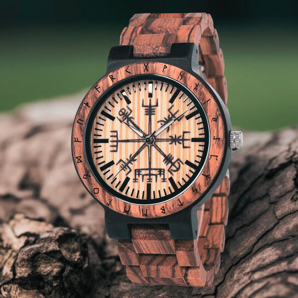 Personalized Vegvisir Handmade Wooden Watch Vikingenes