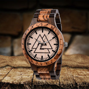 Valknut Handmade Engraved Wooden Watch - vikingenes
