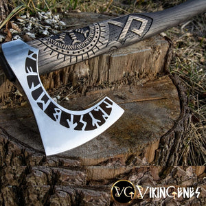 Handmade Othala Carved Axe with runic head - vikingenes