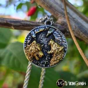 Wolves Head Stainless Steel Necklace - vikingenes