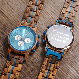 Blue & Zebrawood Chronograph Wooden Watch