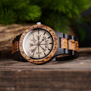 Personalized Viking Compass Vegvisir Handmade Wooden Watch