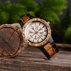 Personalized Viking Compass Vegvisir Handmade Wooden Watch