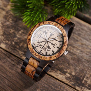 Personalized Viking Compass Vegvisir Handmade Wooden Watch