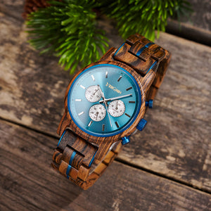 Blue & Zebrawood Chronograph Wooden Watch