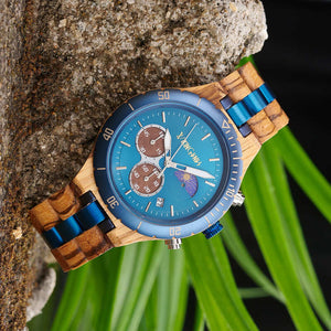 Blue & Zebrawood Chronograph Wooden Watch
