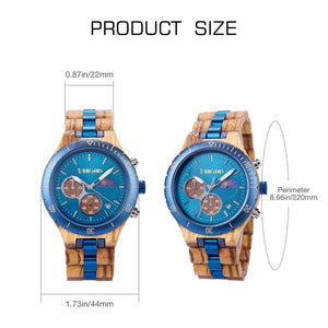 Blue & Zebrawood Chronograph Wooden Watch