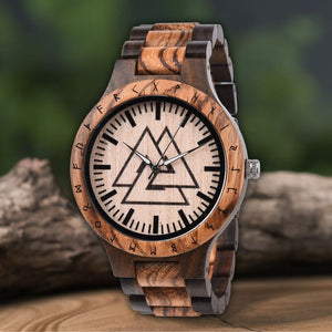 Valknut Handmade Engraved Wooden Watch