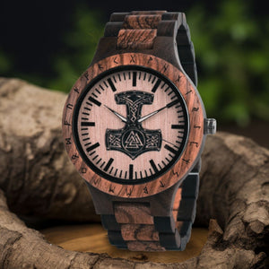 Personalized Thor's Hammer Mjölnir Handmade Wooden Watch