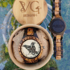 Personalized Hugin & Munin Handmade Wooden Watch