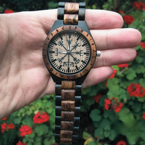 Personalized Viking Compass Vegvisir Handmade Wooden Watch