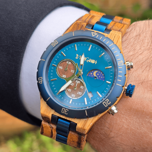Blue & Zebrawood Chronograph Wooden Watch