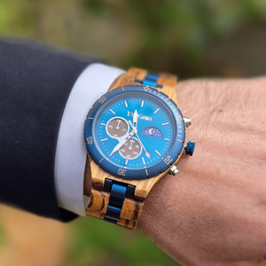 Blue & Zebrawood Chronograph Wooden Watch
