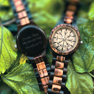 Personalized Viking Compass Vegvisir Handmade Wooden Watch