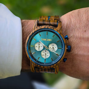 Blue & Zebrawood Chronograph Wooden Watch