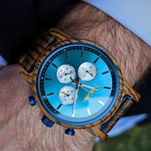 Blue & Zebrawood Chronograph Wooden Watch