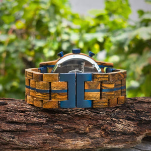 Blue & Zebrawood Chronograph Wooden Watch