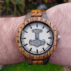 Personalized Thor's Hammer Mjölnir Handmade Wooden Watch