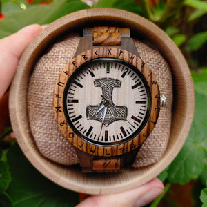Personalized Thor's Hammer Mjölnir Handmade Wooden Watch
