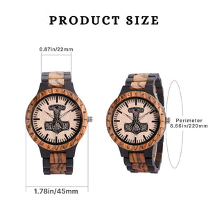 Personalized Thor's Hammer Mjölnir Handmade Wooden Watch