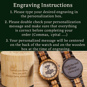 Personalized Thor's Hammer Mjölnir Handmade Wooden Watch