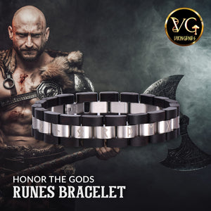 "Honor The Gods" Runes Wooden Bracelet - vikingenes