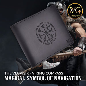 Handmade Vegvisir Black Leather Wallet - vikingenes