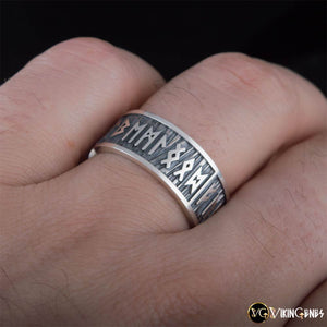 Sterling Silver Elder Futhark Runes Ring - vikingenes