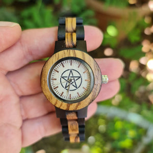 Wiccan Pentagram Handmade Wooden Watch - vikingenes