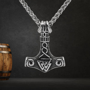 Thor's Hammer & Valknut Decorated Necklace - vikingenes