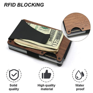 Personalized Walnut Wooden Card Holder & money clip - RFID technology. - vikingenes
