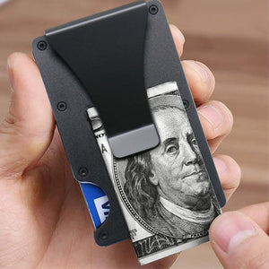 Personalized Black Aluminum Card Holder & money clip - RFID technology. - vikingenes