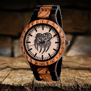 Bear Paw Handmade Engraved Wooden Watch - vikingenes