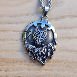 Norse Wolf Head Stainless Steel Necklace - vikingenes