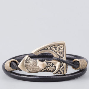 Big Axe Leather & Bronze Bracelet - vikingenes