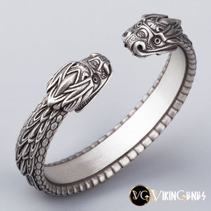Viking Arm Ring With Midgard Serpent Jormungandr's Heads - vikingenes