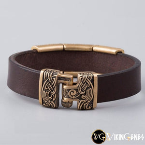 Viking Leather & Bronze Helm of Awe - Mjolnir - Vegvisir bracelet - vikingenes