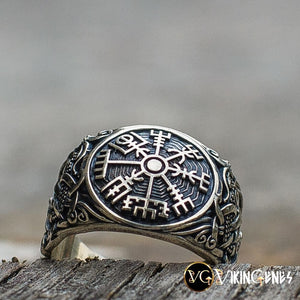 Sterling silver Vegvisir Ring - vikingenes