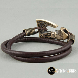 Big Axe Leather & Bronze Bracelet - vikingenes