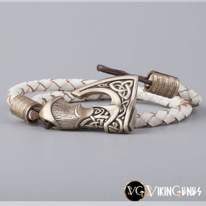 Big Axe Leather Cord & Bronze Bracelet - vikingenes
