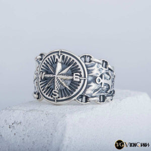Sterling Silver Compass & Anchor Ring - vikingenes
