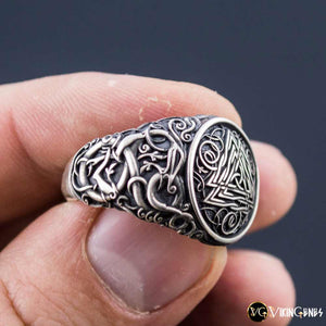 Sterling Silver Valknut with Urnes RING - vikingenes