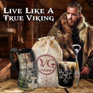 Handcrafted Three Vessels Drinking Horn Set - vikingenes