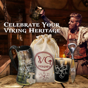 Handcrafted Three Vessels Drinking Horn Set - vikingenes