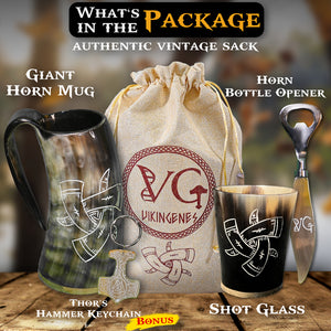 Handcrafted Three Vessels Drinking Horn Set - vikingenes