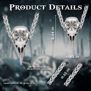 Raven Skull Stainless Steel Necklace - vikingenes