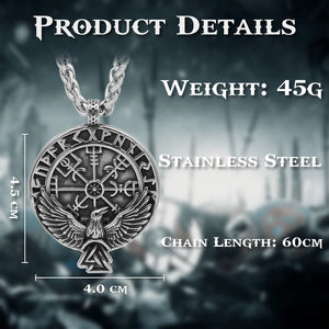 Norse Raven & Vegvisir Stainless Steel Necklace - vikingenes