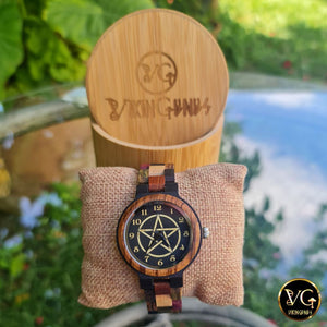 Wiccan Pentagram Handmade Wooden Watch - vikingenes