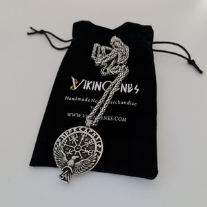Norse Raven & Vegvisir Stainless Steel Necklace - vikingenes