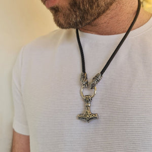 Bear Heads & Thor's Hammer Necklace - vikingenes